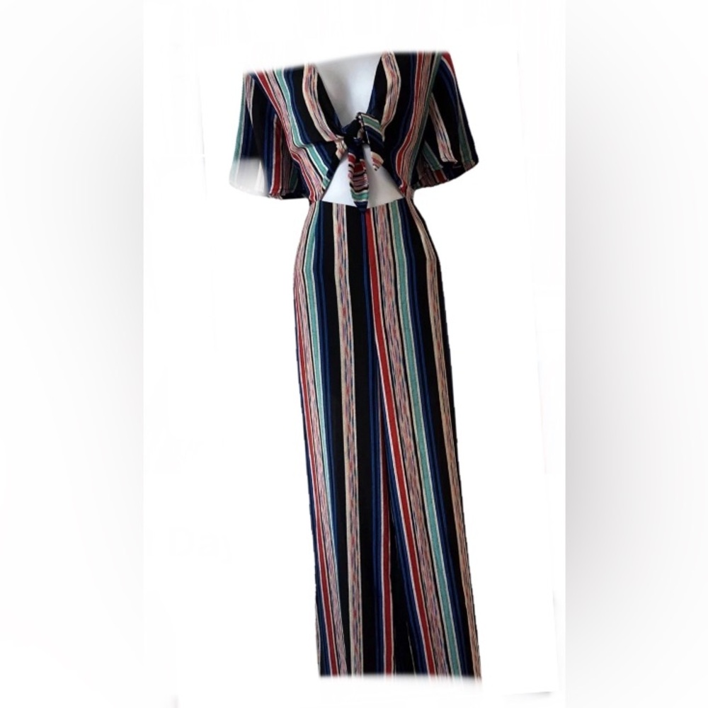 Lush Jumpsuit One Piece Size Medium Striped Romper Pants Cut-Out Outfit